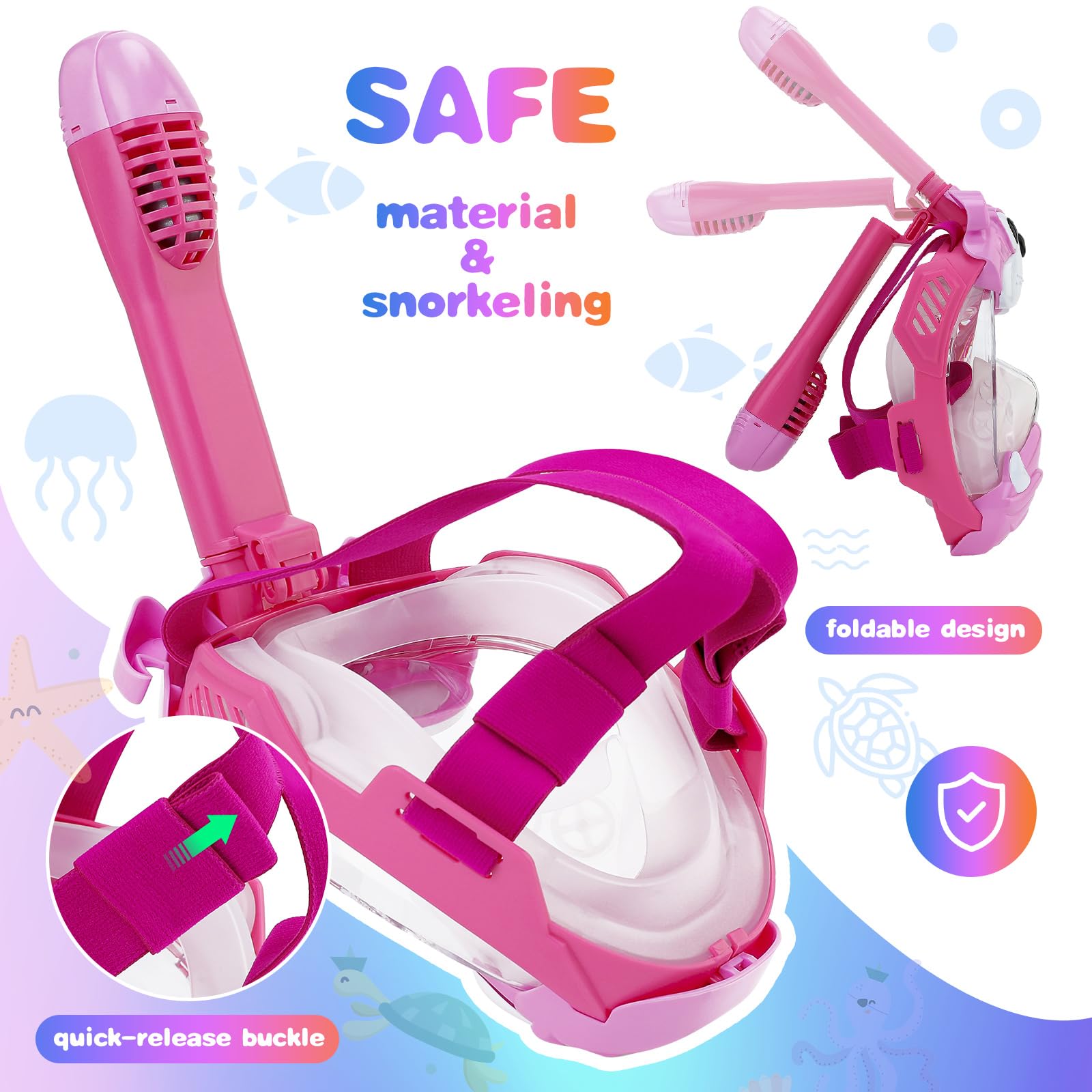 Full Face Snorkel Mask for Kids 4-16, 180 Degree Panoramic View Snorkeling Set Anti-Fog Anti-Leak, Foldable Dry Top Snorkeling Gear for Kids - Image 4
