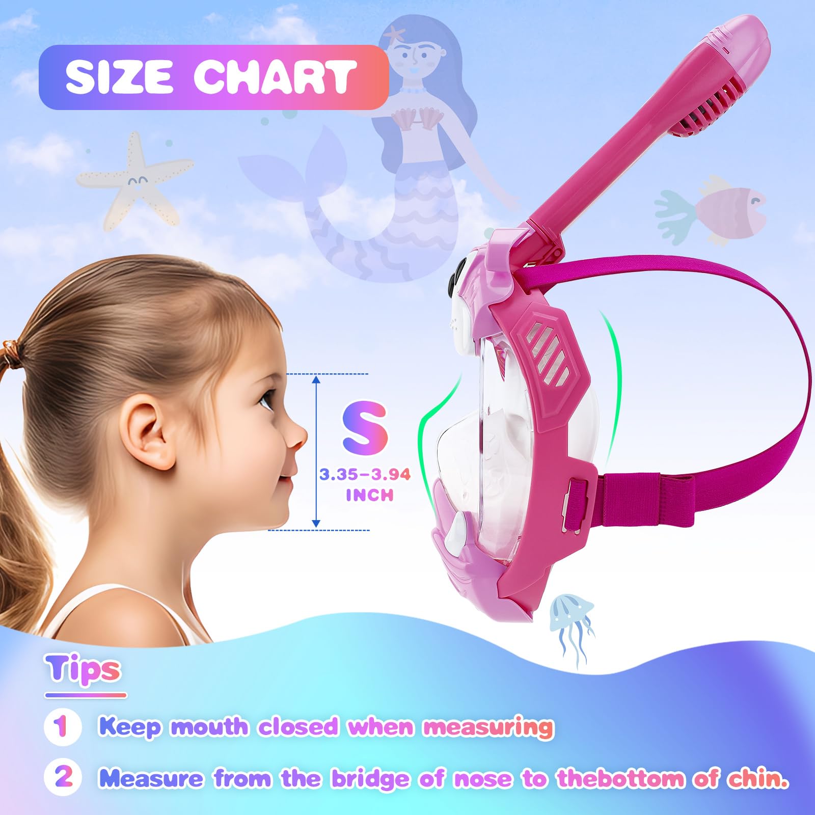 Full Face Snorkel Mask for Kids 4-16, 180 Degree Panoramic View Snorkeling Set Anti-Fog Anti-Leak, Foldable Dry Top Snorkeling Gear for Kids - Image 7