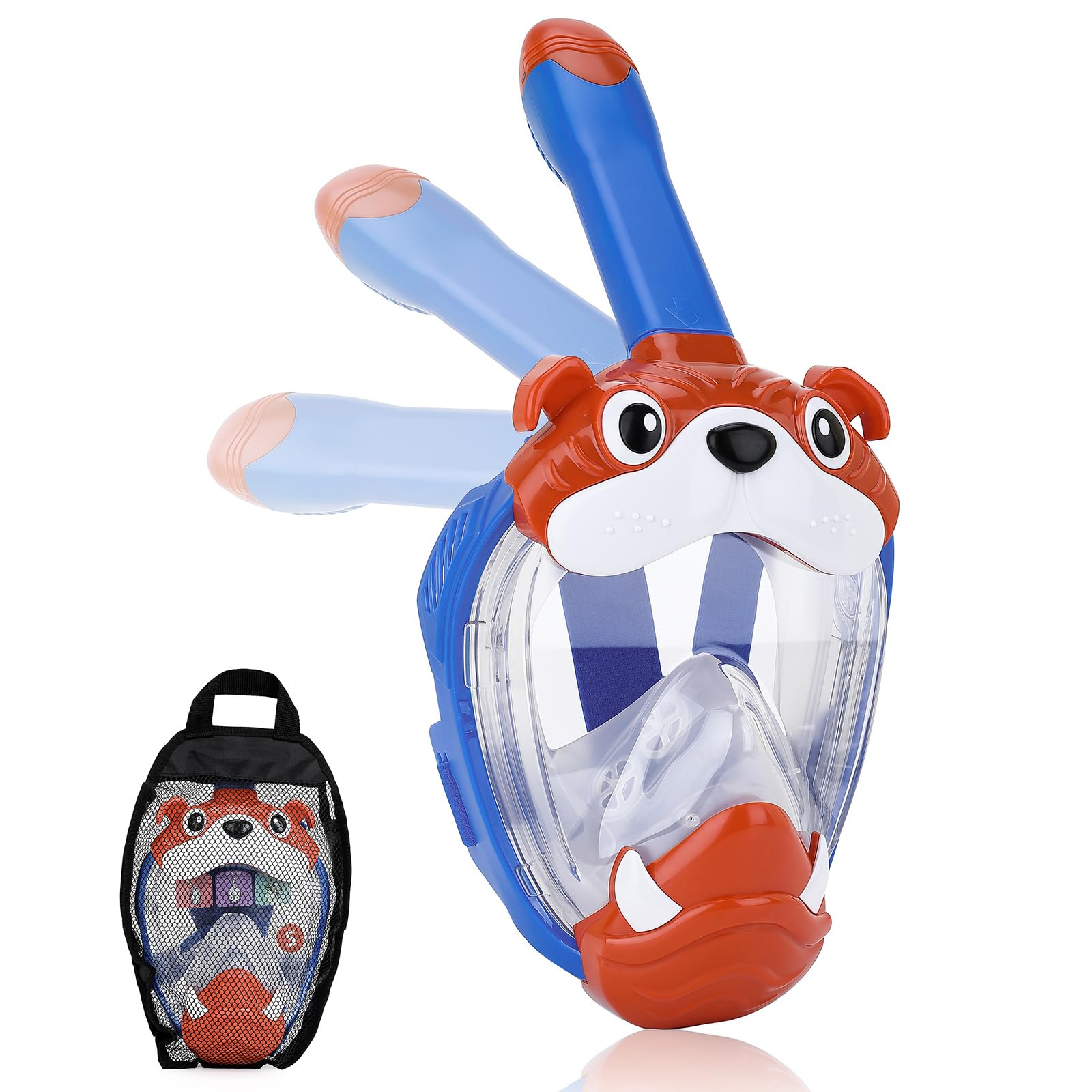 Full Face Snorkel Mask for Kids 4-16, 180 Degree Panoramic View Snorkeling Set Anti-Fog Anti-Leak, Foldable Dry Top Snorkeling Gear for Kids