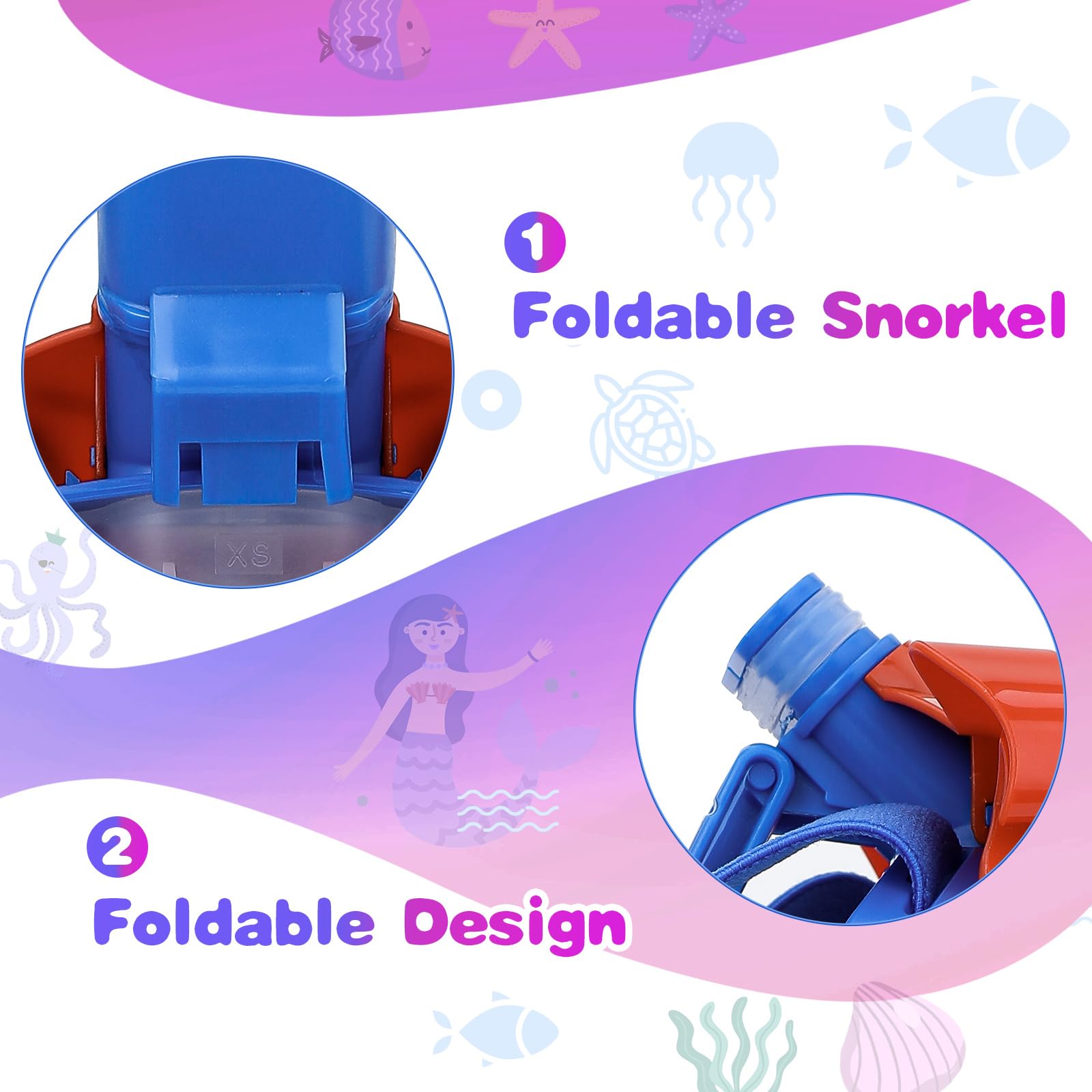 Full Face Snorkel Mask for Kids 4-16, 180 Degree Panoramic View Snorkeling Set Anti-Fog Anti-Leak, Foldable Dry Top Snorkeling Gear for Kids - Image 3