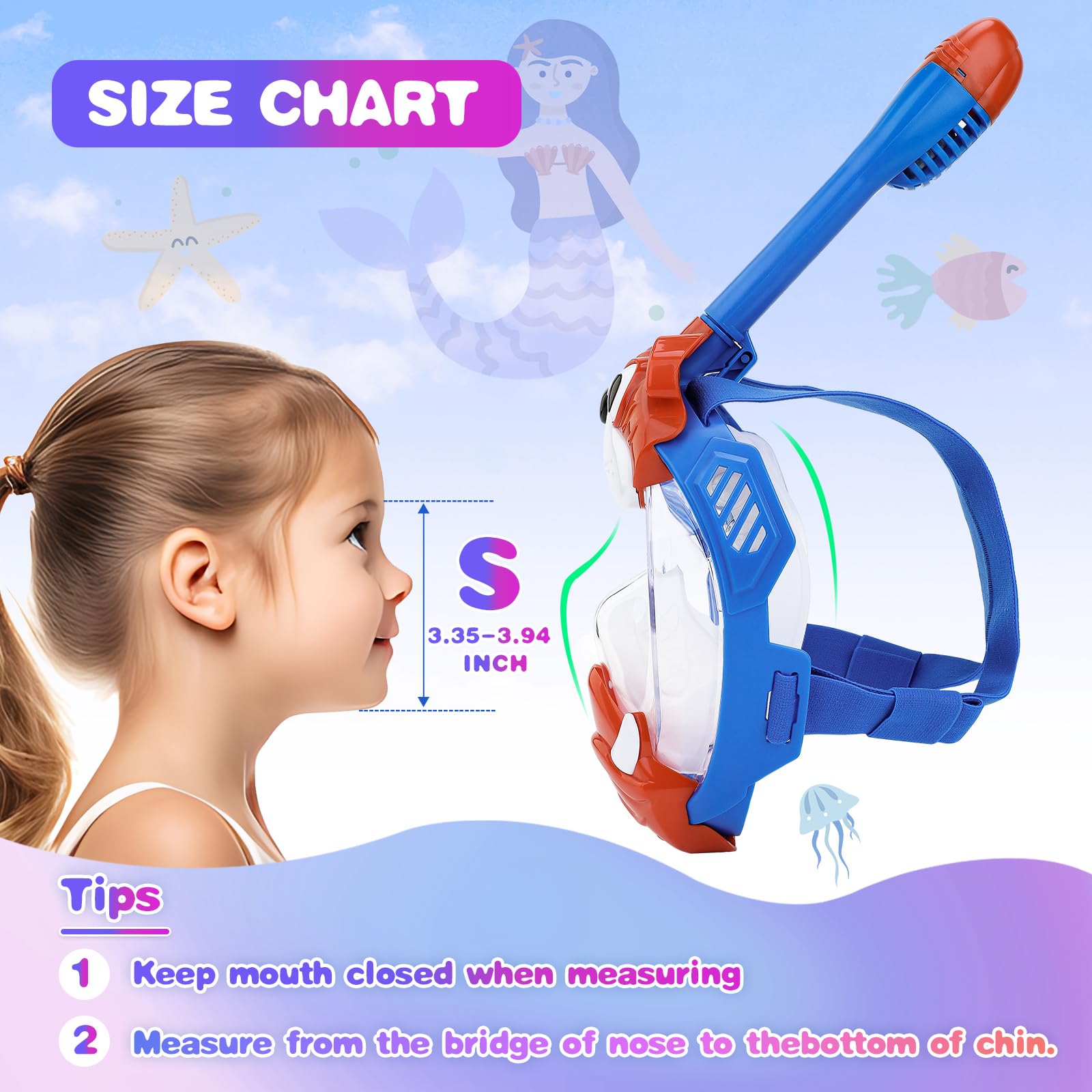 Full Face Snorkel Mask for Kids 4-16, 180 Degree Panoramic View Snorkeling Set Anti-Fog Anti-Leak, Foldable Dry Top Snorkeling Gear for Kids - Image 7