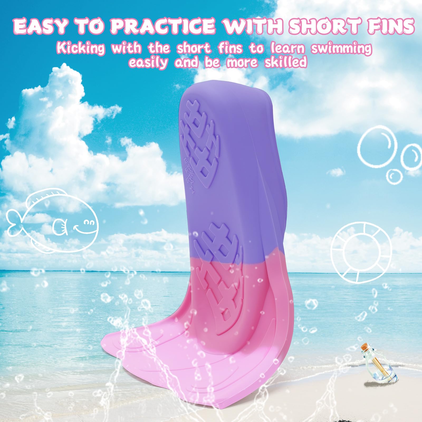 Kids Swim Training Fins, Comfortable Silicone Short Fins for Lap Swimming Flippers, Travel Size Flipper for Kids with Mesh Bag - Image 3