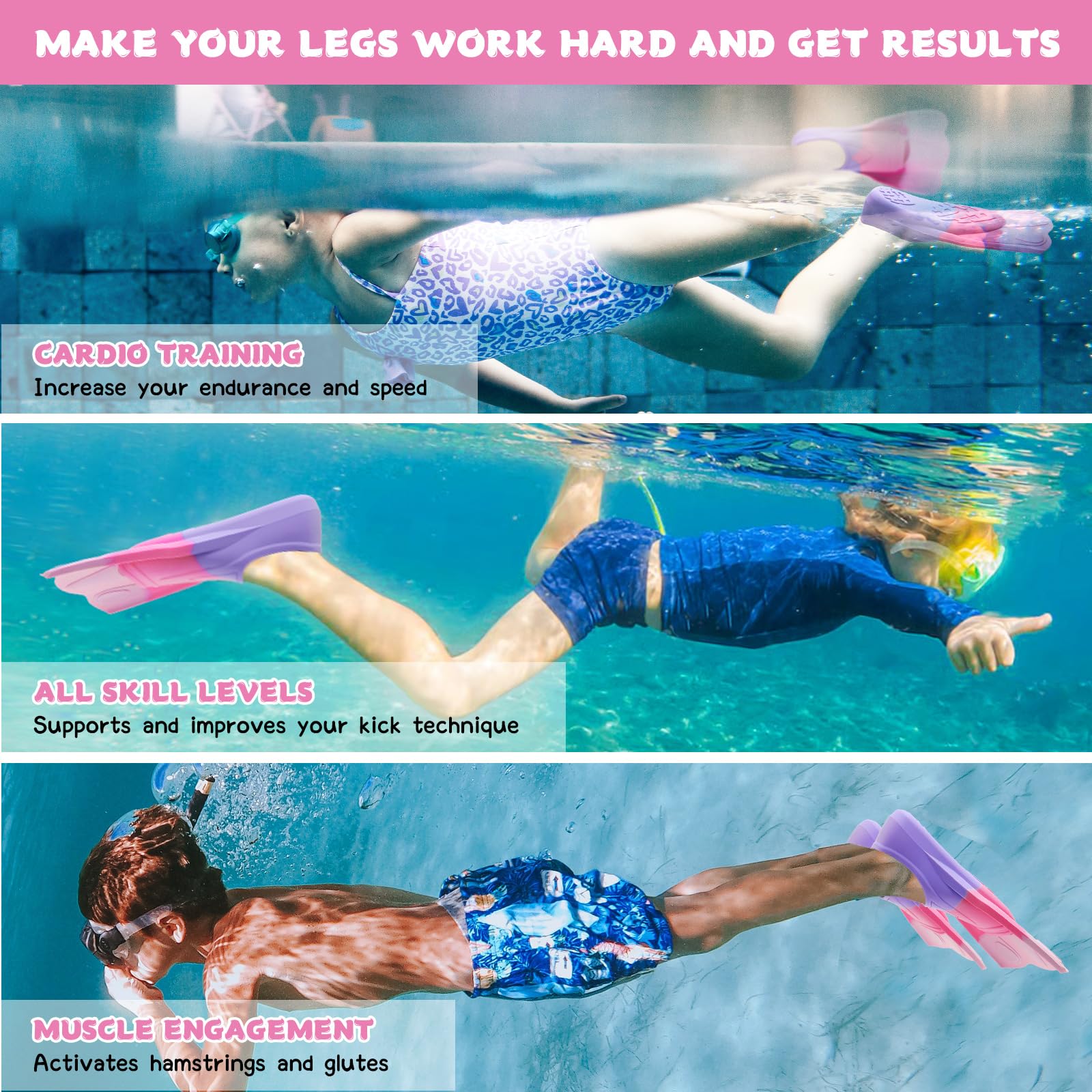 Kids Swim Training Fins, Comfortable Silicone Short Fins for Lap Swimming Flippers, Travel Size Flipper for Kids with Mesh Bag - Image 5