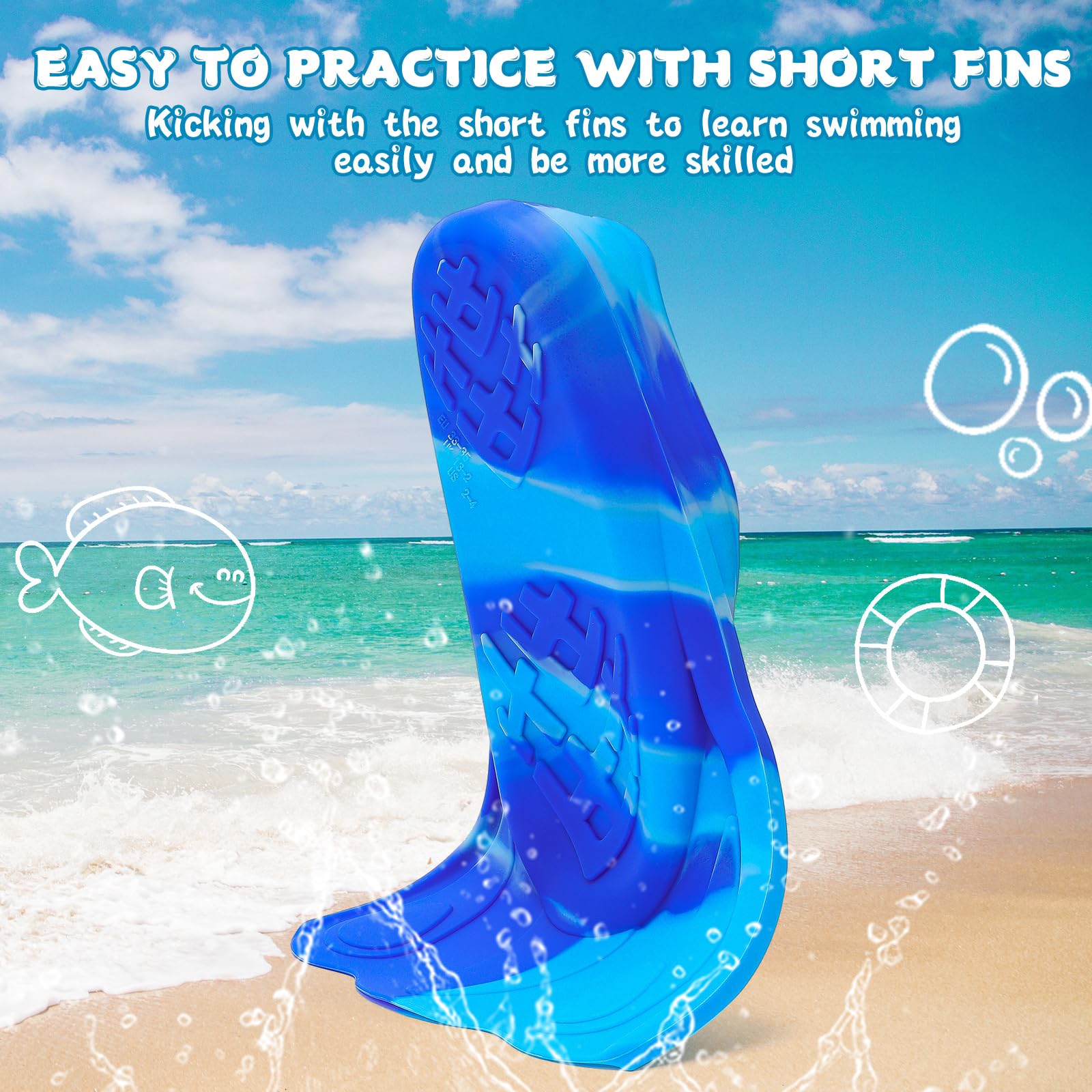 Kids Swim Training Fins, Comfortable Silicone Short Fins for Lap Swimming Flippers, Travel Size Flipper for Kids with Mesh Bag - Image 3