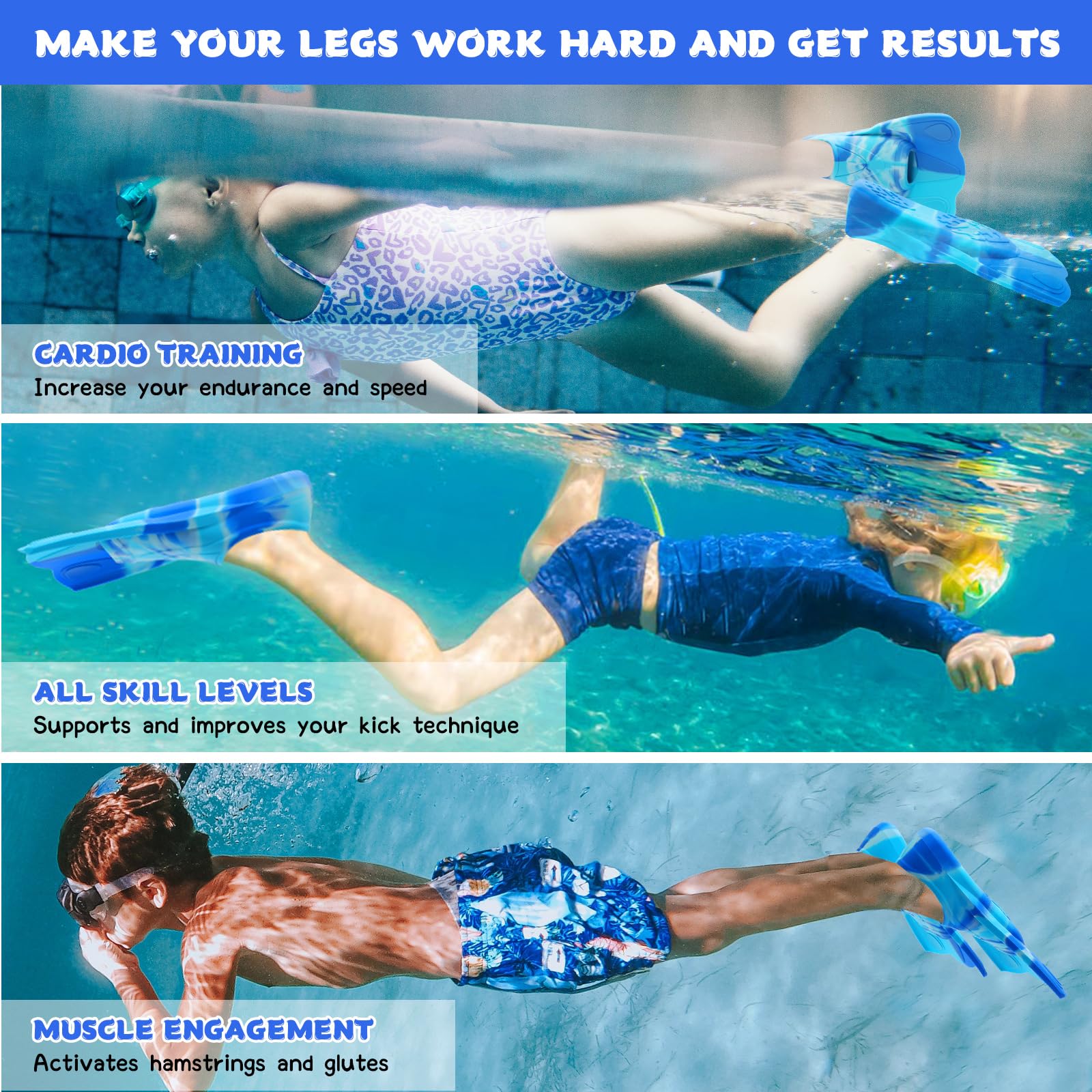 Kids Swim Training Fins, Comfortable Silicone Short Fins for Lap Swimming Flippers, Travel Size Flipper for Kids with Mesh Bag - Image 5