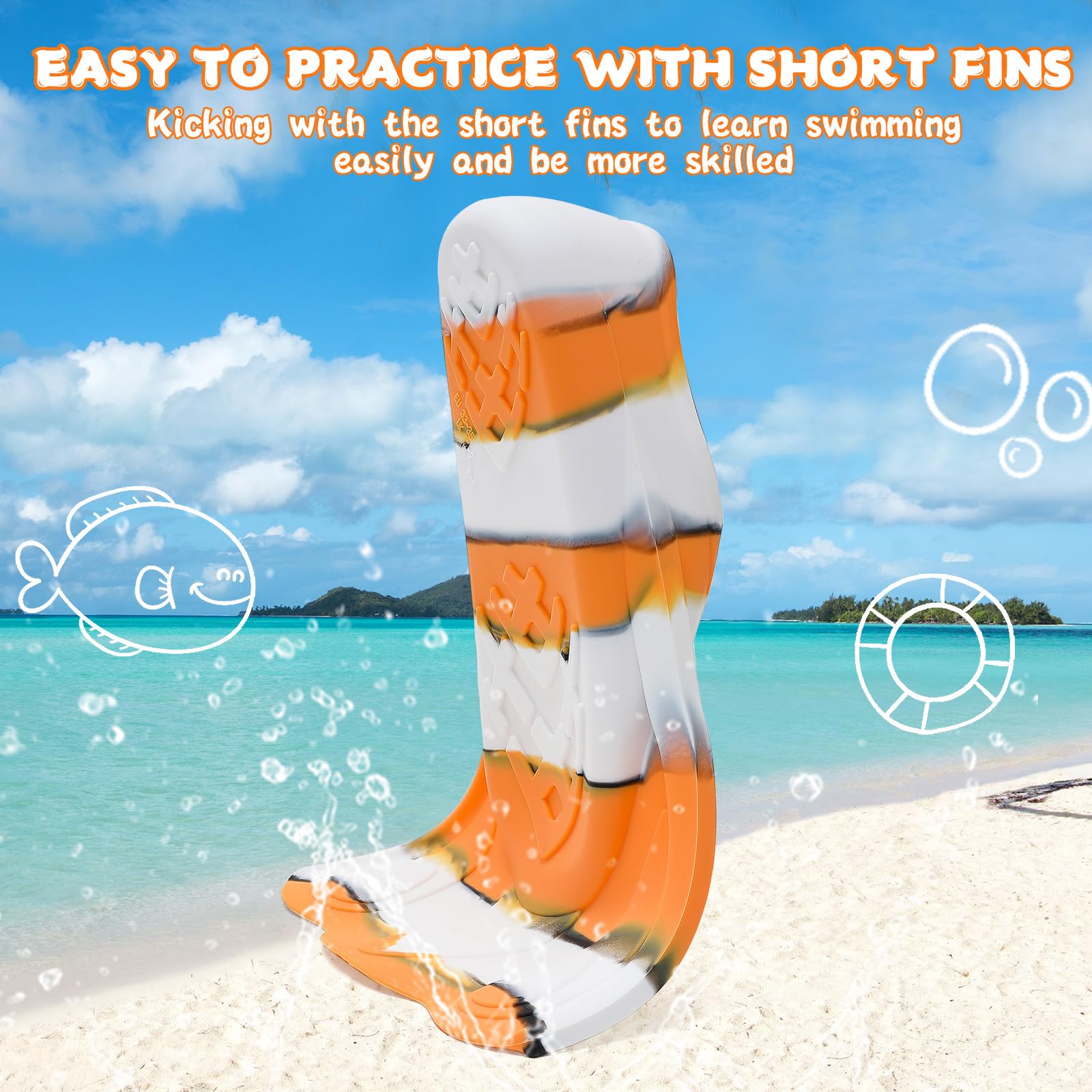 Kids Swim Training Fins, Comfortable Silicone Short Fins for Lap Swimming Flippers, Travel Size Flipper for Kids with Mesh Bag - Image 3