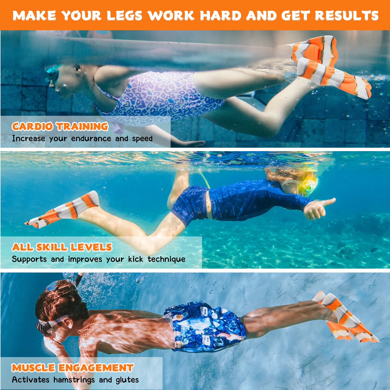 Kids Swim Training Fins, Comfortable Silicone Short Fins for Lap Swimming Flippers, Travel Size Flipper for Kids with Mesh Bag - Image 5