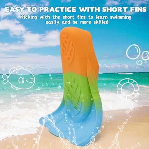 Kids Swim Training Fins, Comfortable Silicone Short Fins for Lap Swimming Flippers, Travel Size Flipper for Kids with Mesh Bag - Image 3