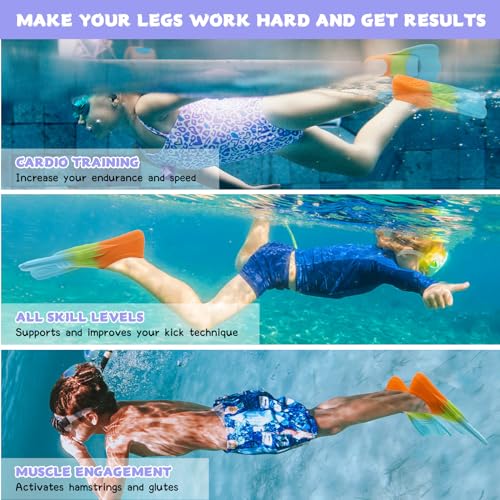 Kids Swim Training Fins, Comfortable Silicone Short Fins for Lap Swimming Flippers, Travel Size Flipper for Kids with Mesh Bag - Image 5