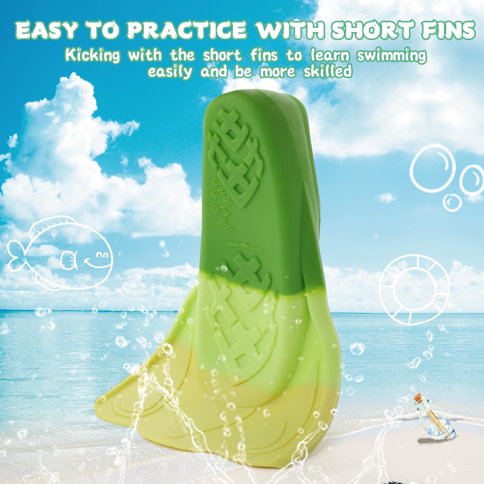 Kids Swim Training Fins, Comfortable Silicone Short Fins for Lap Swimming Flippers, Travel Size Flipper for Kids with Mesh Bag - Image 3