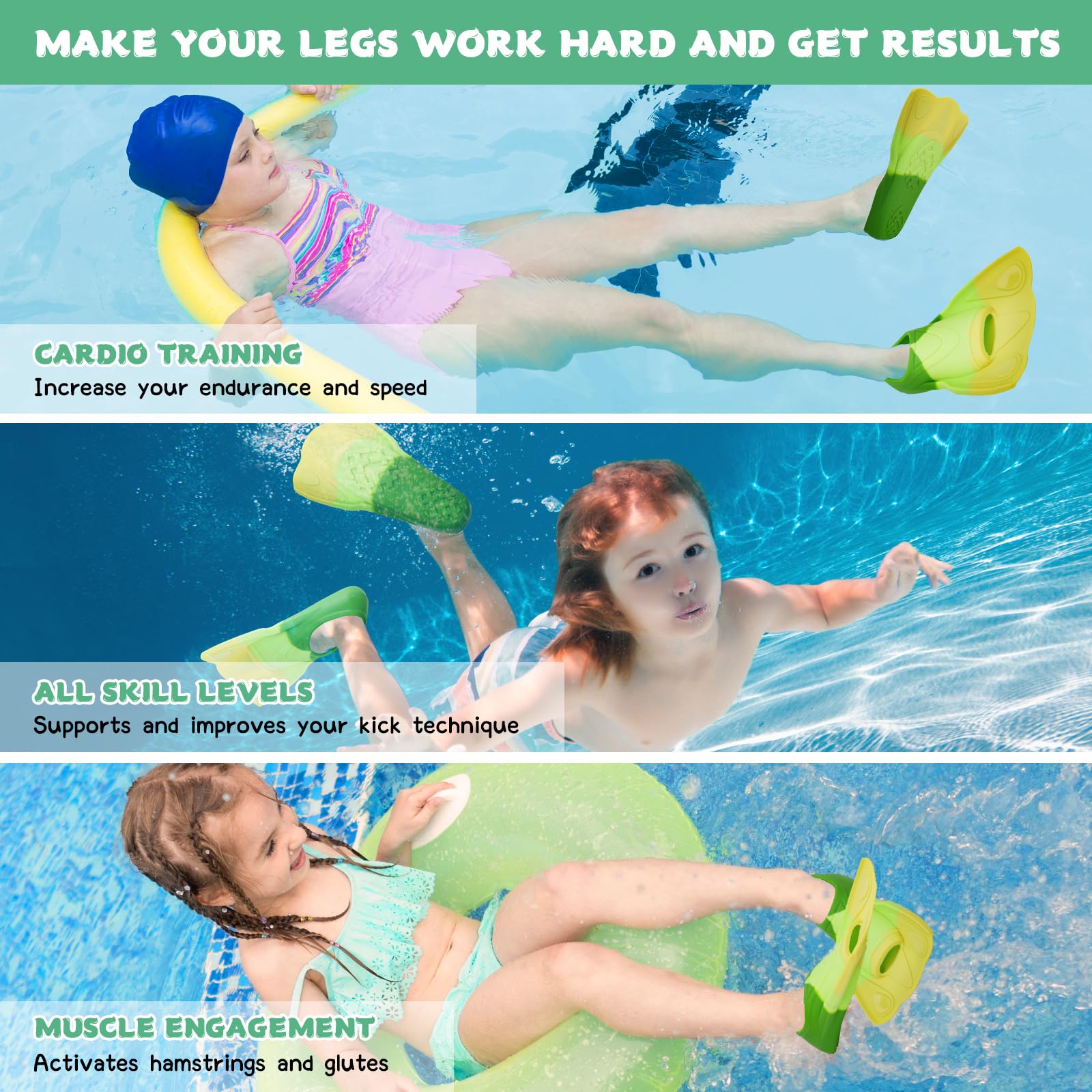 Kids Swim Training Fins, Comfortable Silicone Short Fins for Lap Swimming Flippers, Travel Size Flipper for Kids with Mesh Bag - Image 5