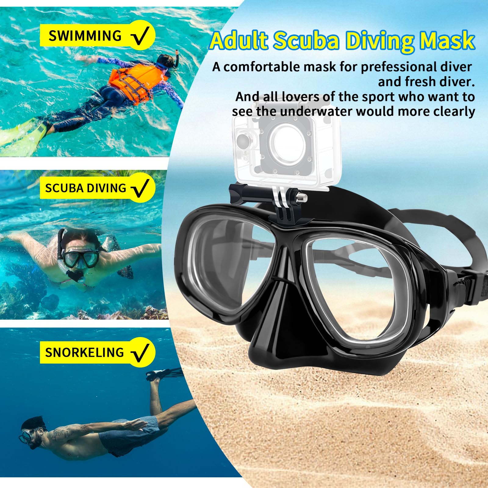 Nearsighted Snorkeling Gear for Adults Youth, Professional Shortsighted Full Dry Top Silicone Snorkel Set, Anti-Fog Diving Mask with Detachable Camera Mount for Scuba Diving, Spearfishing, Freediving - Image 6