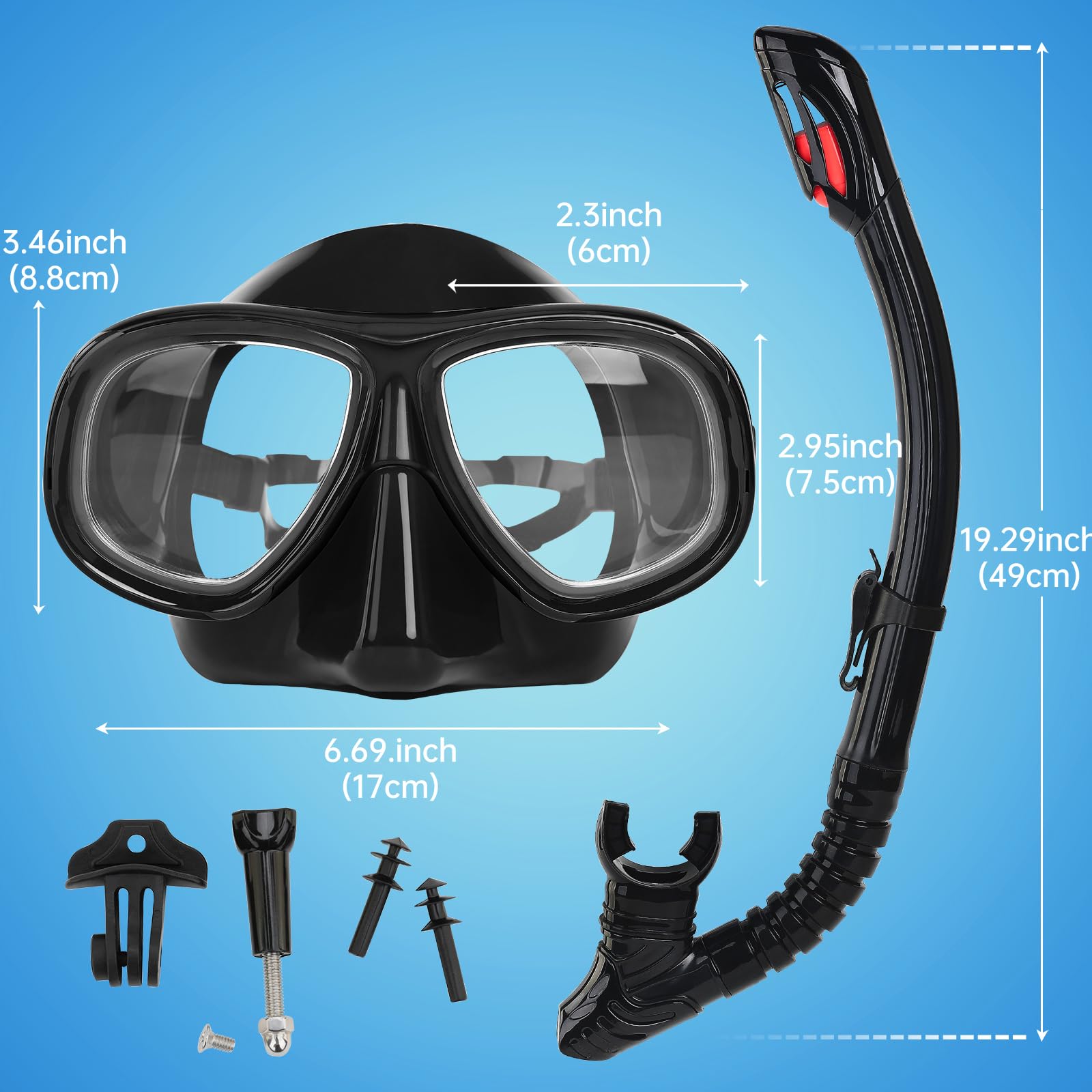 Nearsighted Snorkeling Gear for Adults Youth, Professional Shortsighted Full Dry Top Silicone Snorkel Set, Anti-Fog Diving Mask with Detachable Camera Mount for Scuba Diving, Spearfishing, Freediving - Image 7