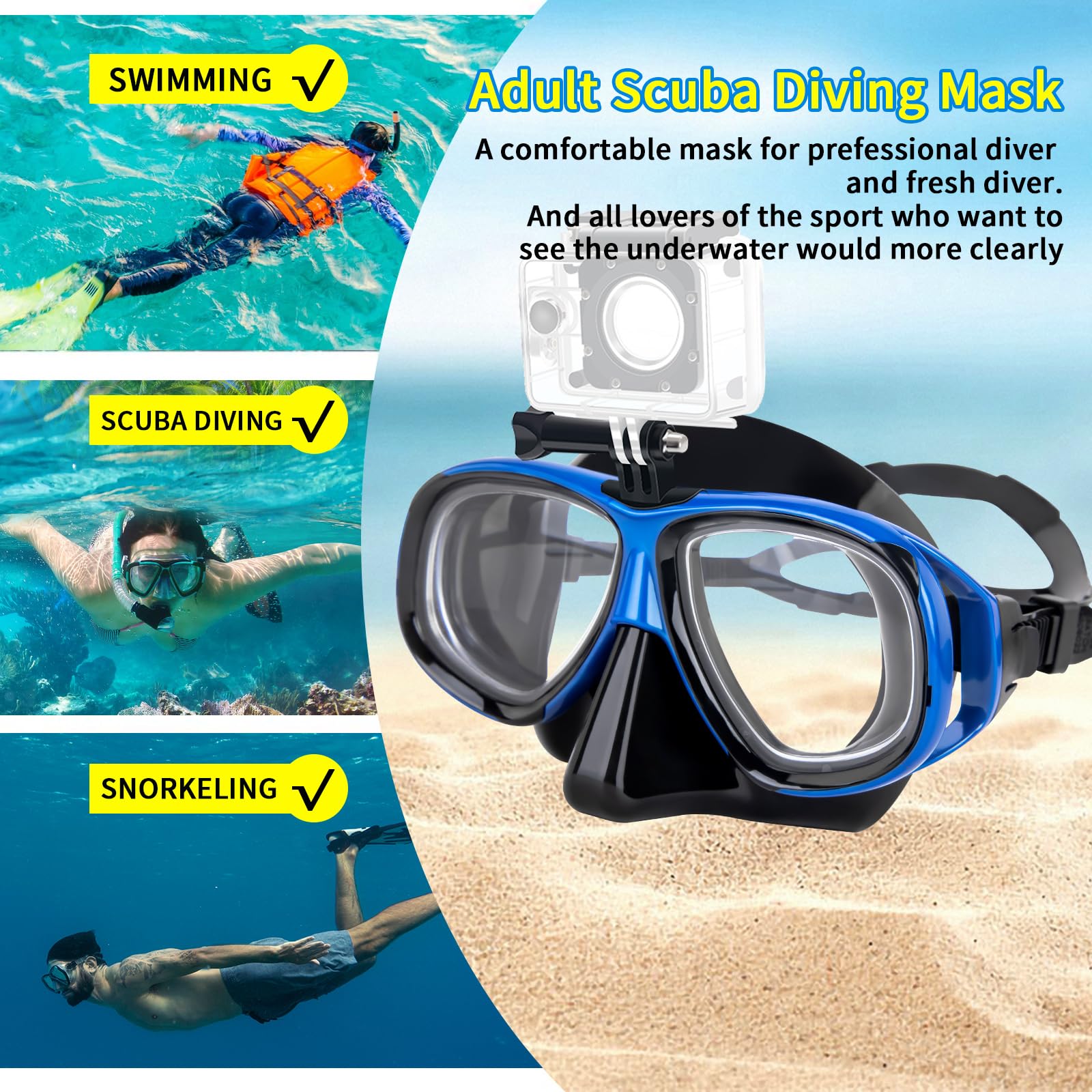 Nearsighted Snorkeling Gear for Adults Youth, Professional Shortsighted Full Dry Top Silicone Snorkel Set, Anti-Fog Diving Mask with Detachable Camera Mount for Scuba Diving, Spearfishing, Freediving - Image 6