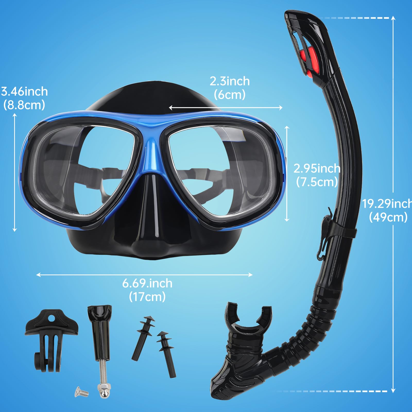 Nearsighted Snorkeling Gear for Adults Youth, Professional Shortsighted Full Dry Top Silicone Snorkel Set, Anti-Fog Diving Mask with Detachable Camera Mount for Scuba Diving, Spearfishing, Freediving - Image 7