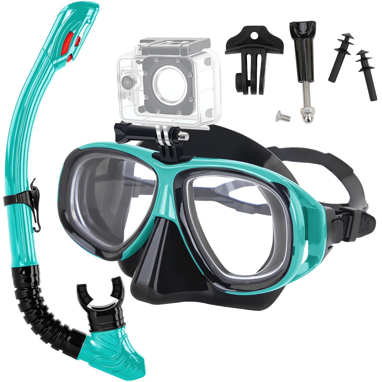 Nearsighted Snorkeling Gear for Adults Youth, Professional Shortsighted Full Dry Top Silicone Snorkel Set, Anti-Fog Diving Mask with Detachable Camera Mount for Scuba Diving, Spearfishing, Freediving