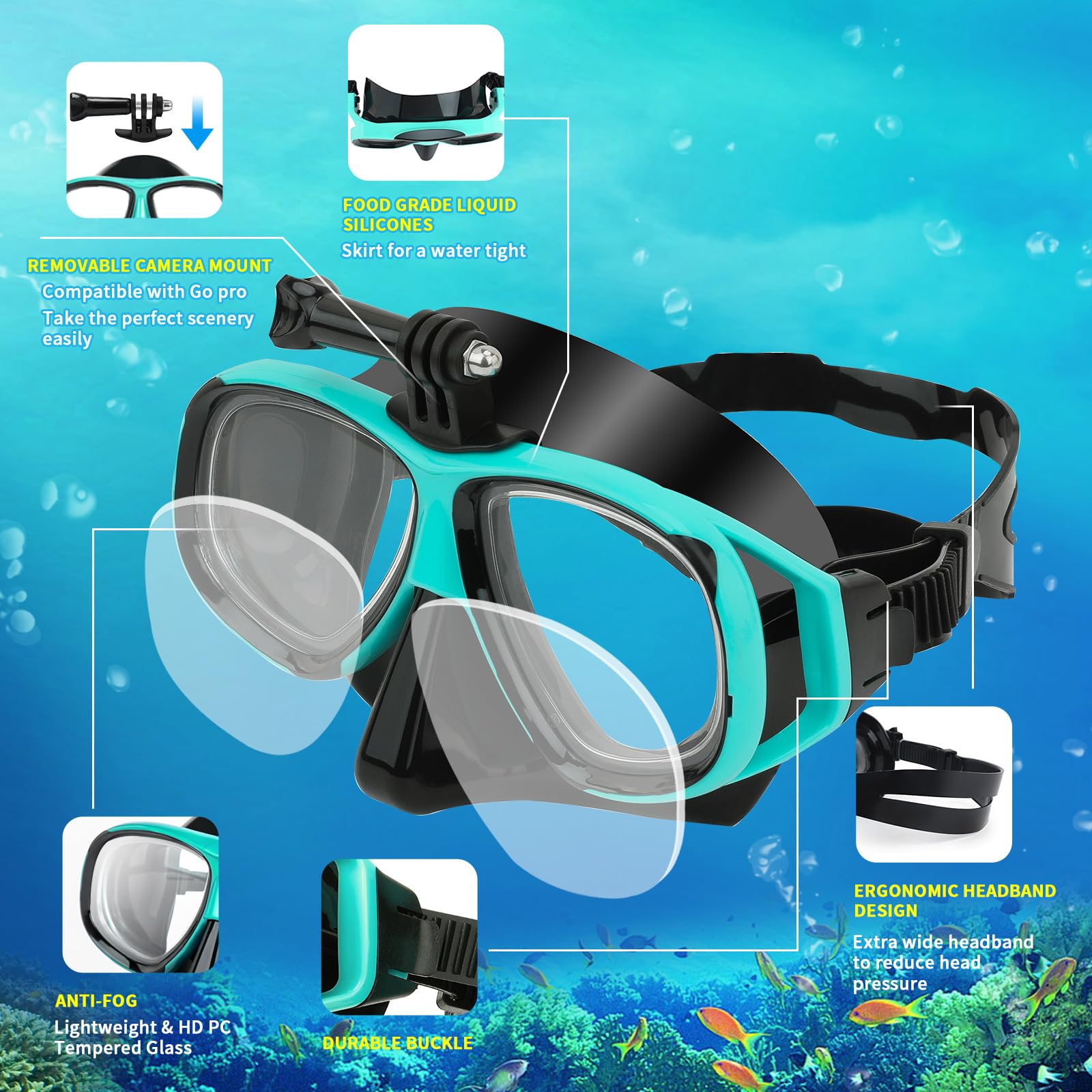 Nearsighted Snorkeling Gear for Adults Youth, Professional Shortsighted Full Dry Top Silicone Snorkel Set, Anti-Fog Diving Mask with Detachable Camera Mount for Scuba Diving, Spearfishing, Freediving - Image 3